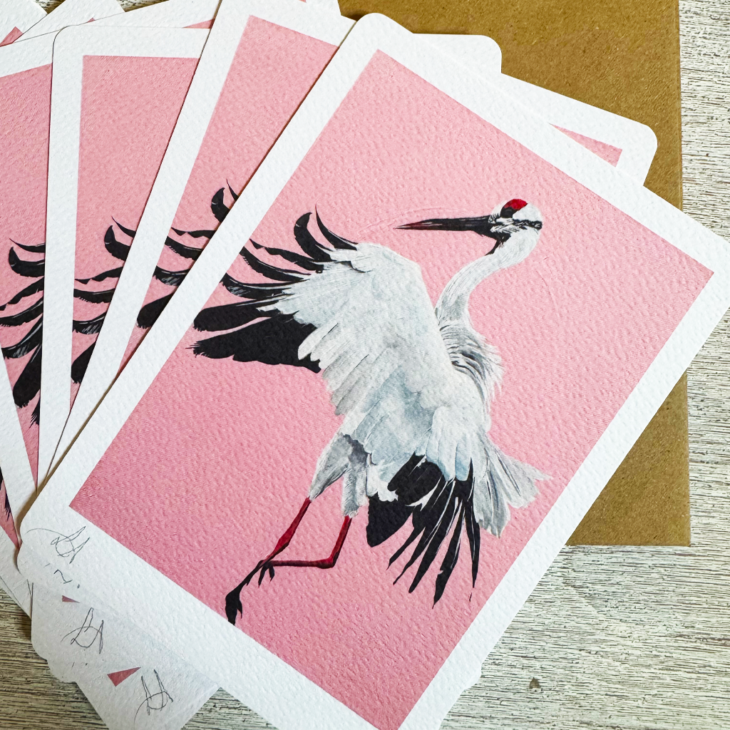 Dancing Crane Art Print | Pink