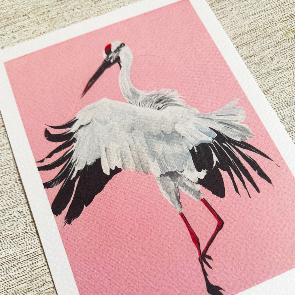 Dancing Crane Art Print | Pink