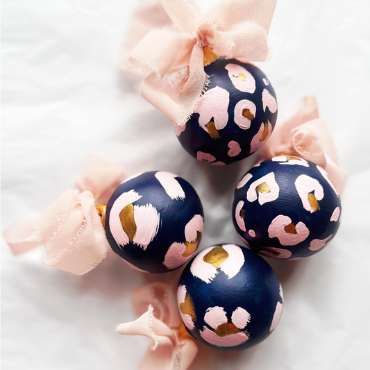 Hand-Painted Bauble | Navy Leopard